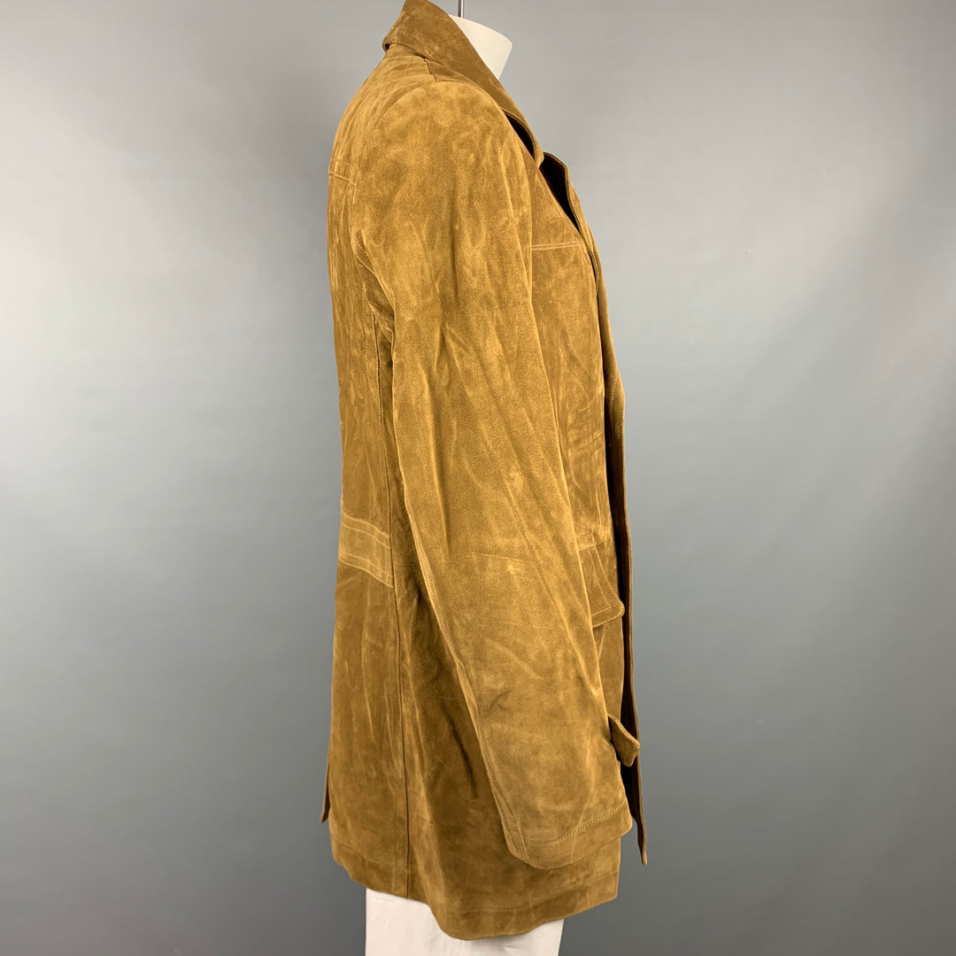 TOM FORD Size 48 Tan Textured Leather Double Breasted Coat