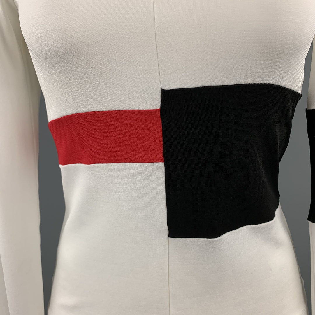 NARCISO RODRIGUEZ Size 6 White Red & Black Color Block Long Sleeve Top