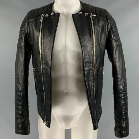 BALMAIN Size 36 Black Leather Motorcycle Jacket