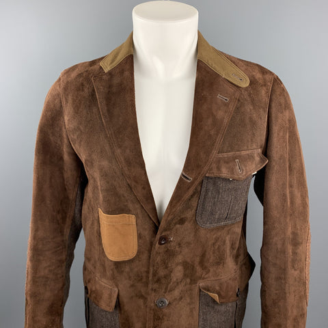 JUNYA WATANABE Size L Brown Mixed Materials Wool Suede Notch Lapel Jacket