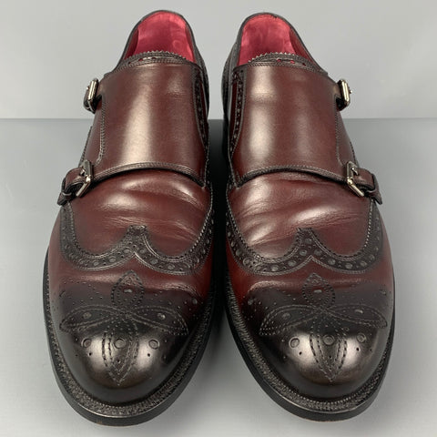 LOUIS VUITTON Size 11 Burgundy Antique Leather Double Monk Strap Loafers