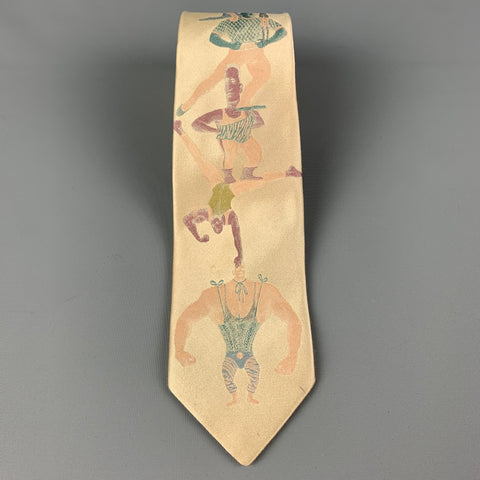 JEAN PAUL GAULTIER Yellow Blue Figures Silk Tie