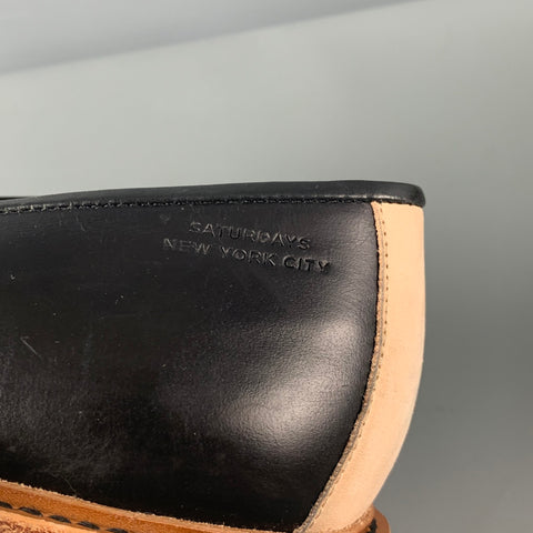 SATURDAYS NYC Size 10.5 Black Tan Color Block Leather Chuncky Heel Loafers