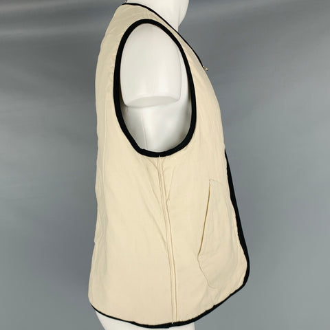 VISVIM Talla M -Chaleco de plumón Wawona- Chaleco con cremallera de lino de lana de tweed beige negro