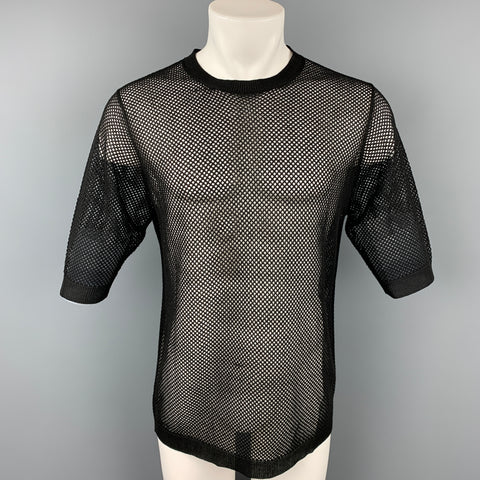 DRIES VAN NOTEN Size M Black Mesh Viscose Blend Short Sleeve T-shirt