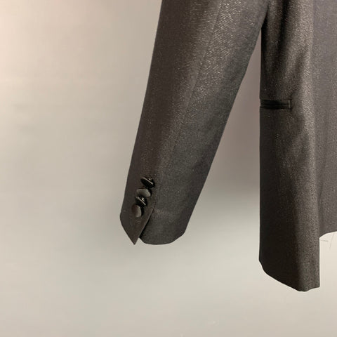 PAUL SMITH Soho Size 38 Regular Black Metallic Wool Blend Peak Lapel Tuxedo Suit