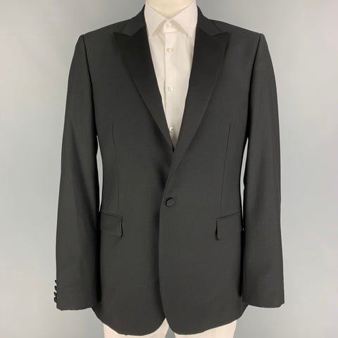 CALVIN KLEIN COLLECTION Size 44 Black Wool Peak Lapel Sport Coat
