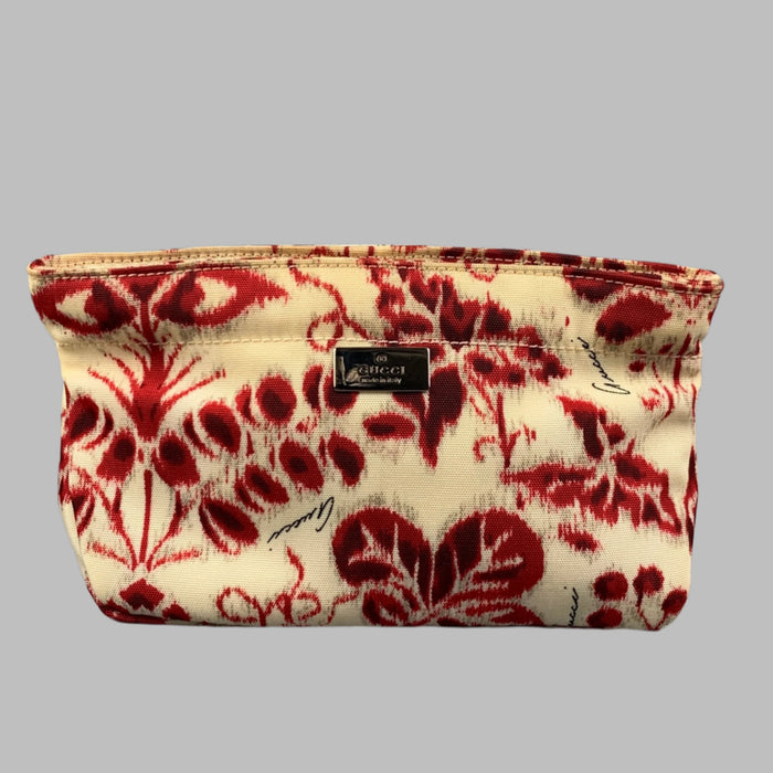 GUCCI by TOM FORD SS 2000 Red Beige Abstract Floral Canvas Toiletry Pouch Bag