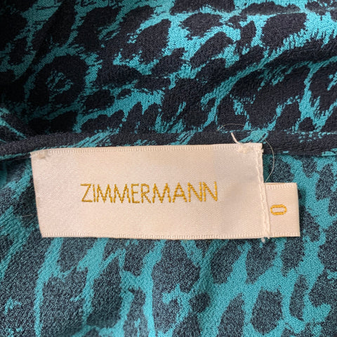 ZIMMERMANN Size 4 Cobalt &  Black Rayon Animal Print Long Sleeve Blouse