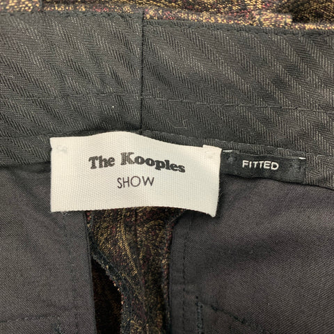 THE KOOPLES Size 30 Burgundy Gold Paisley Linen Cotton Zip Fly Dress Pants