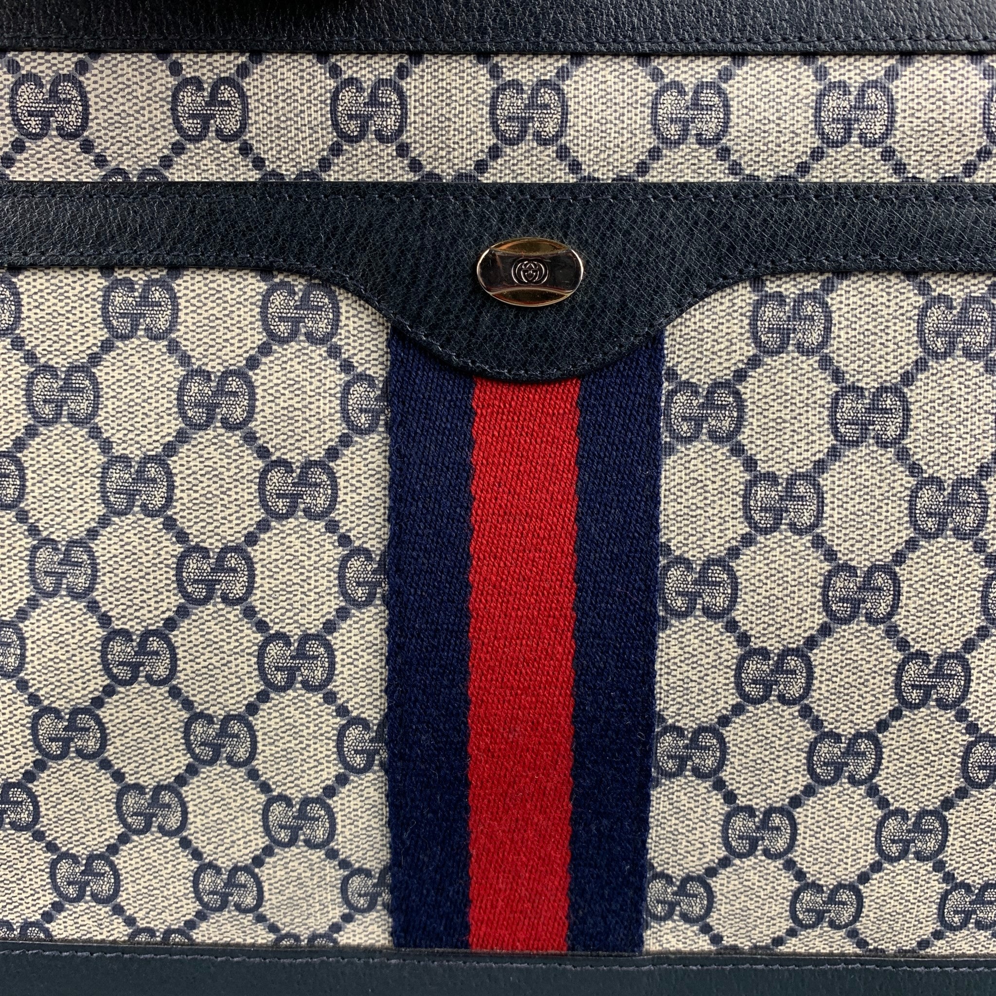 Vintage GUCCI Sherry Web Ophidia Accordion Navy & White Monogram