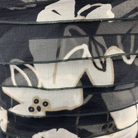 ARMANI COLLEZIONI Size 4 Black & Grey Floral Layered Silk Strapless Shell Top
