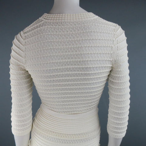 ALAIA Conjunto de falda con volantes y cuello redondo de punto de malla color crema talla M