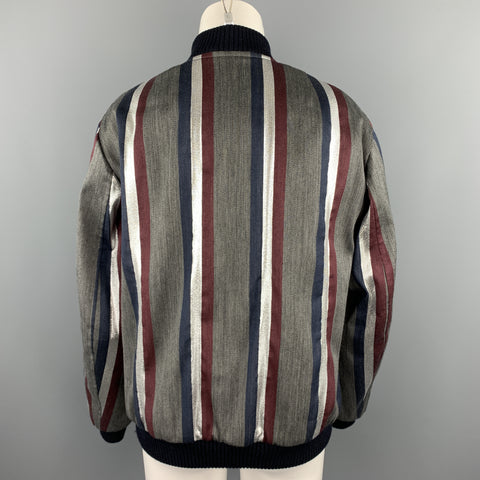 DRIES VAN NOTEN Size M Grey & Navy Stripe Wool Blend Zip Up Jacket