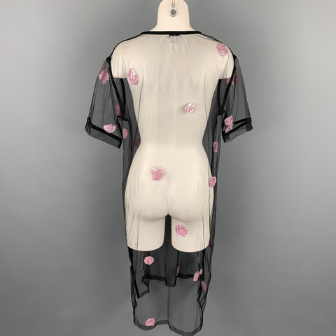 DRIES VAN NOTEN Taille 8 Robe t-shirt en polyamide en maille florale noire et rose