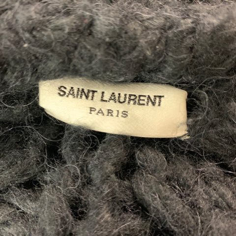 SAINT LAURENT Size M Black Wool Blend Open Front Cable Knit Cardigan Coat