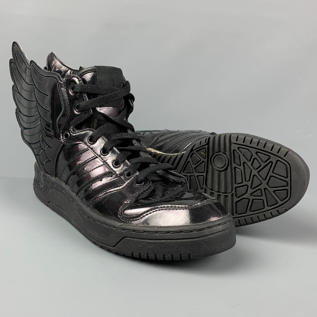 JEREMY SCOTT x ADIDAS Size 9 Black Patent Leather High Top Sneakers