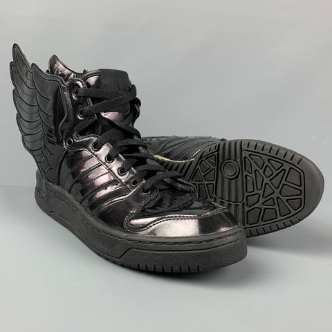 JEREMY SCOTT x ADIDAS Size 9 Black Patent Leather High Top Sneakers