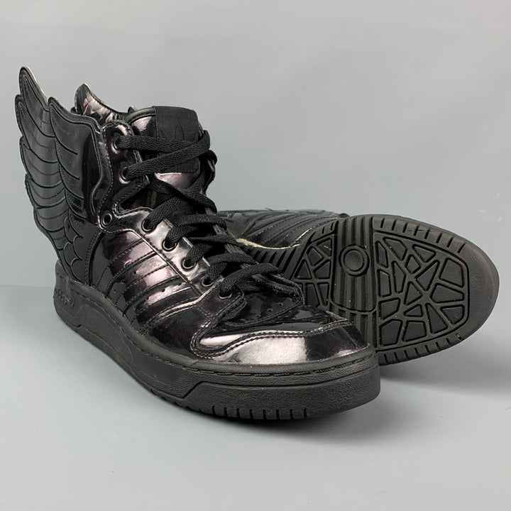 JEREMY SCOTT x ADIDAS Size 9 Black Patent Leather High Top Sneakers