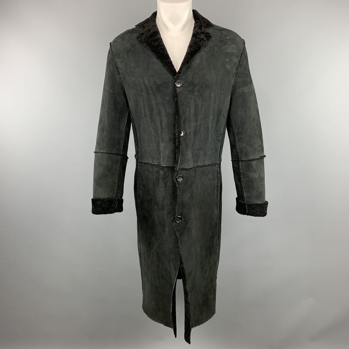 JIL SANDER Size 38 Textured Black Notch Lapel Leather Long Coat