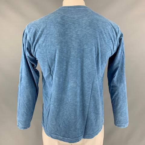 45rpm Size XL Blue Solid Cotton Henley Pullover