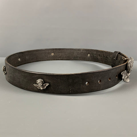 PAUL SMITH Size 32 Black Silver Leather Metal Belt