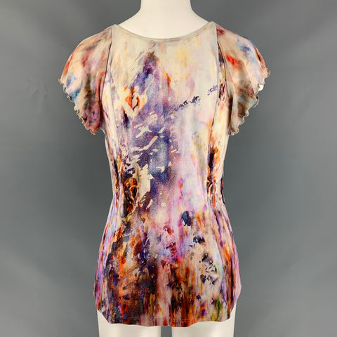 NINA RICCI Size 8 Pink Multicolour Cotton &  Elastane Tie Dye Blouse
