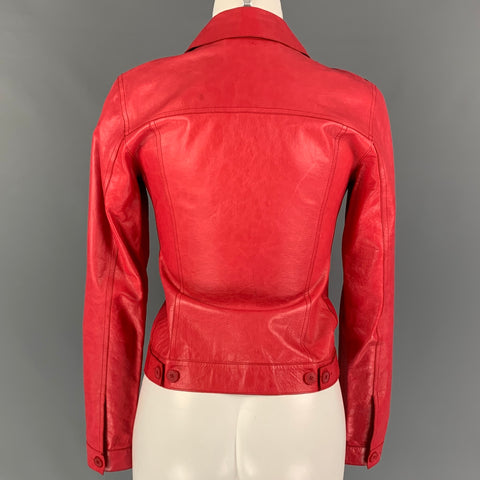 JIL SANDER Size 6 Red Leather Trucker Jacket