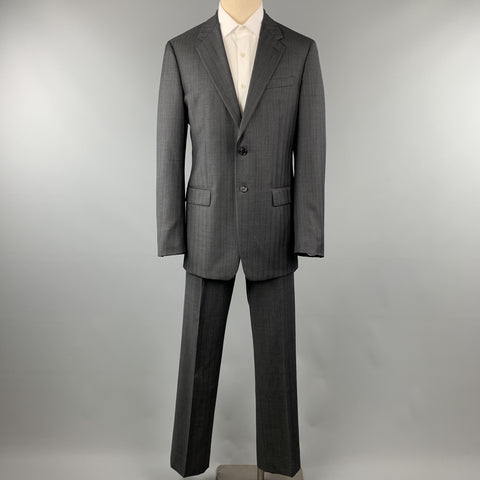 PRADA 42 Costume long en laine à rayures charbon 36 x 34