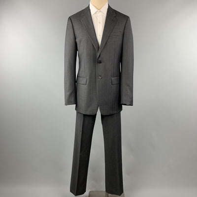 PRADA 42 Long Charcoal Stripe Wool 36 x 34 Suit