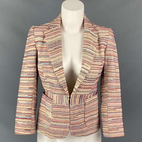 MAJE Size 0 White & Red Cotton Embroidered Jacket