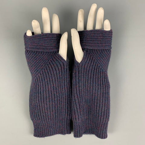 LOUIS VUITTON Navy Burgundy Ribbed Knit Cashmere Gloves