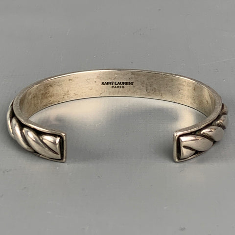 SAINT LAURENT Textured Sterling Silver Rope Cuff Bracelet