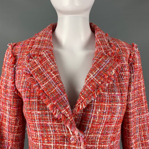 CHANEL P23159V13825 Talla 4 Chaqueta cruzada de mezcla de algodón roja y blanca