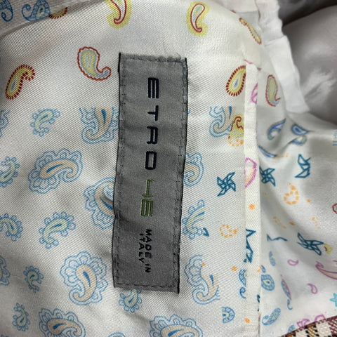ETRO Size 36 White Brown Pink Plaid Silk Blend Notch Lapel Suit