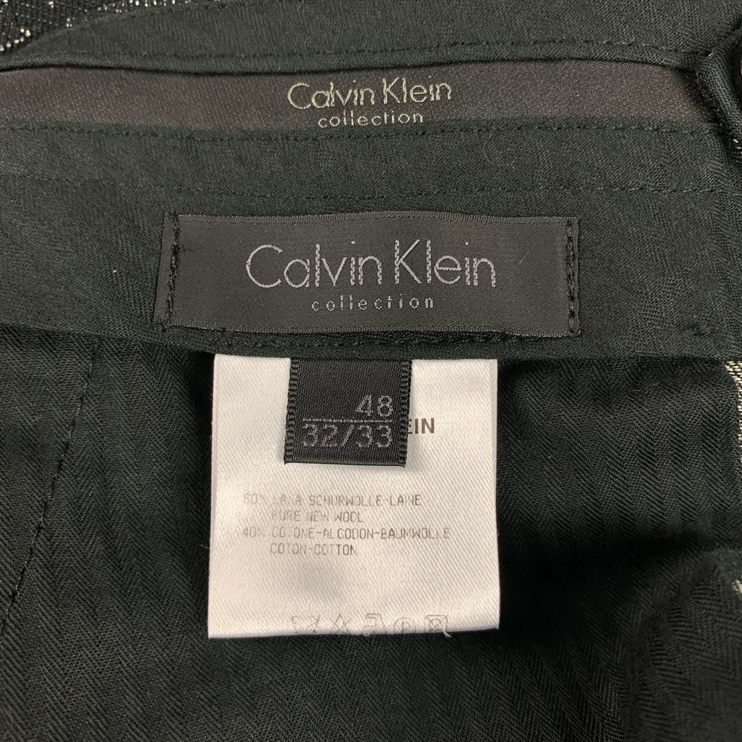 CALVIN KLEIN COLLECTION Size 32 Black & Grey Print Wool / Cotton Tuxedo Dress Pants