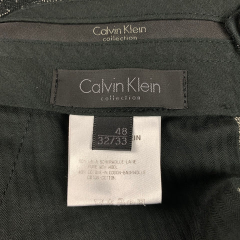 CALVIN KLEIN COLLECTION Size 32 Black & Grey Print Wool / Cotton Tuxedo Dress Pants