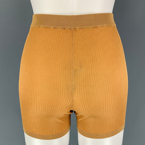 SAINT LAURENT Pantalón corto ciclista de canalé de viscosa beige Talla S