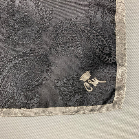 VINTAGE Black Grey Paisley Silk Jacquard Pocket Square