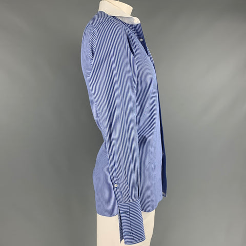 RALPH LAUREN Taille L Bleu Blanc Rayé Coton Français Manchette Chemise À Manches Longues