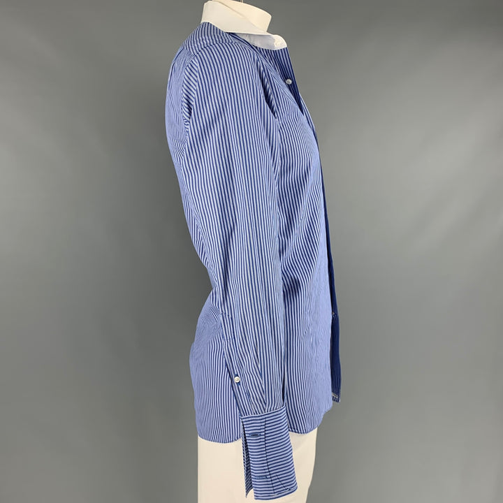 RALPH LAUREN Size L Blue White Stripe Cotton French Cuff Long Sleeve Shirt