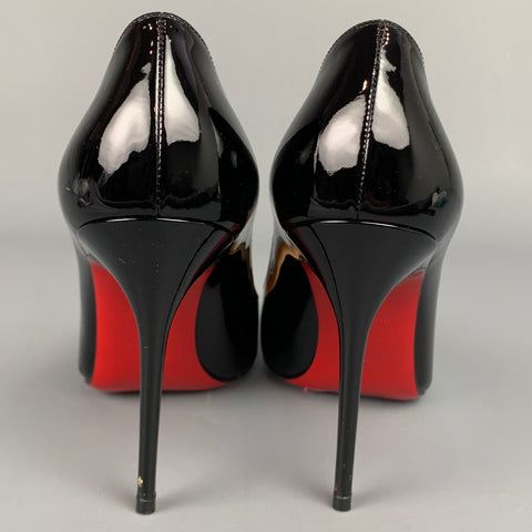 CHRISTIAN LOUBOUTIN Decollete 554 Size 8 Black Patent Leather Pumps