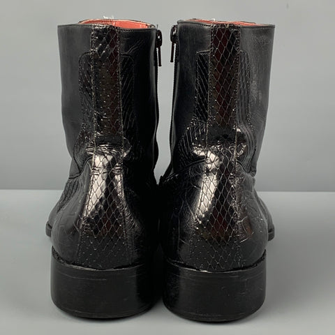 Jo GHOST Size 12 Black Textured Leather Side Zipper Boots