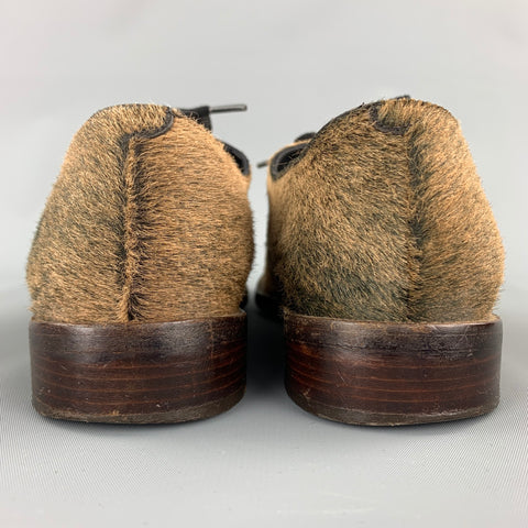 HENRY CUIR Zapatos brogue con cordones de pelo de becerro color topo Talla 8.5