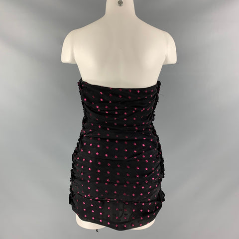 ATTICO Size 2 Black Raspberry Viscose Blend Dots Strapless Dress
