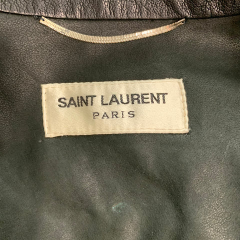 SAINT LAURENT Size 34 Black Leather Western Long Sleeve Shirt