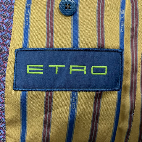 ETRO Size 42 Purple & Red Print Cotton Notch Lapel Sport Coat