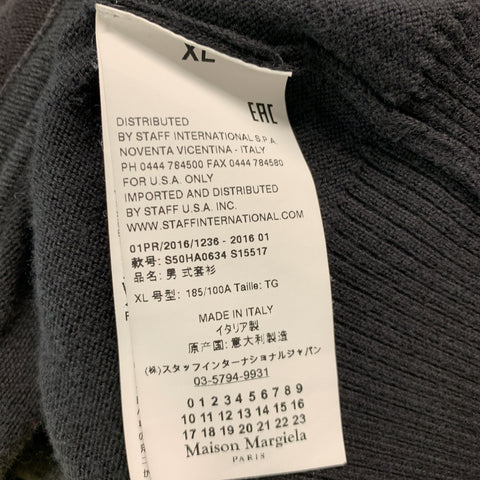 MAISON MARGIELA Size XL Black Distressed Cotton  Wool Buttoned Cardigan
