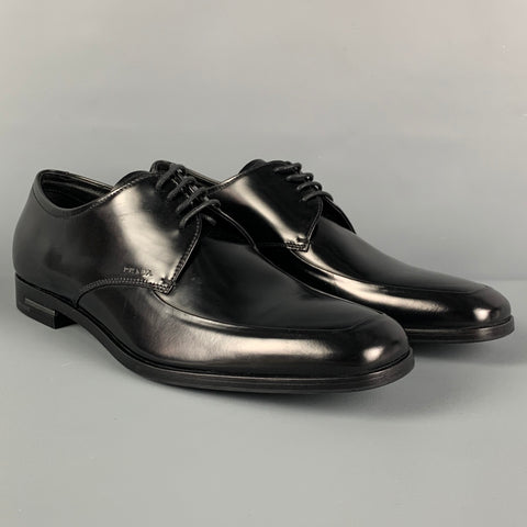 PRADA Size 8 Black Leather Lace Up Shoes