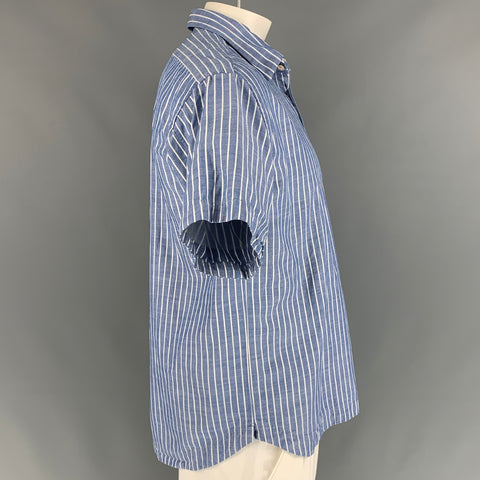 45rpm Size L Blue & White Stripe Cotton Pop-Over Short Sleeve Shirt